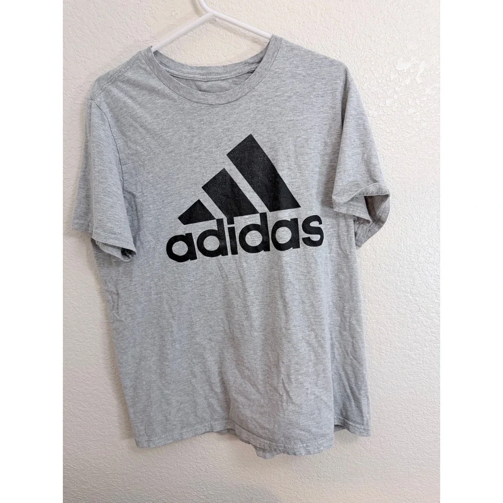 Adidas Amplifier Tee Mens Large Gray Black Logo Short Sleeve Graphic T-Shirt